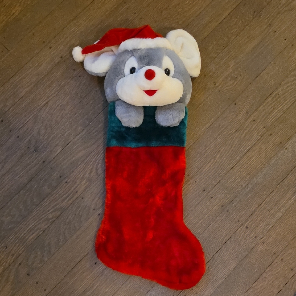 Festive Christmas Mouse Stocking With Hat / 3D Face